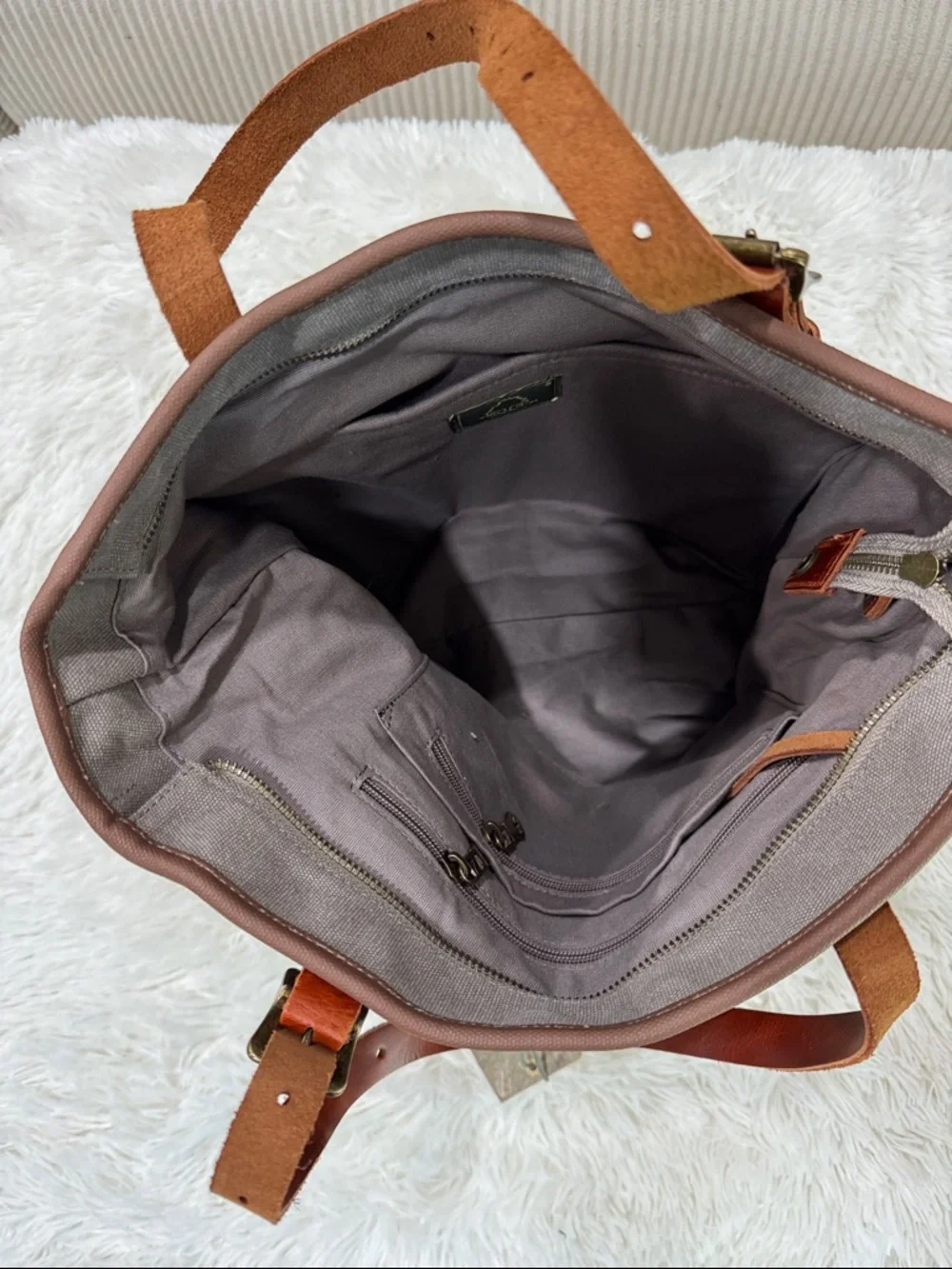 TSD Red wood Canvas Tote with Leather Trim and Brown Leather Handles